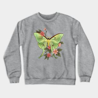 Actias Luna moth soft green floral Crewneck Sweatshirt